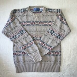 Penns Landing Vintage Mens Medium Fair Isle Geometric Knit Sweater Grandpacore‎